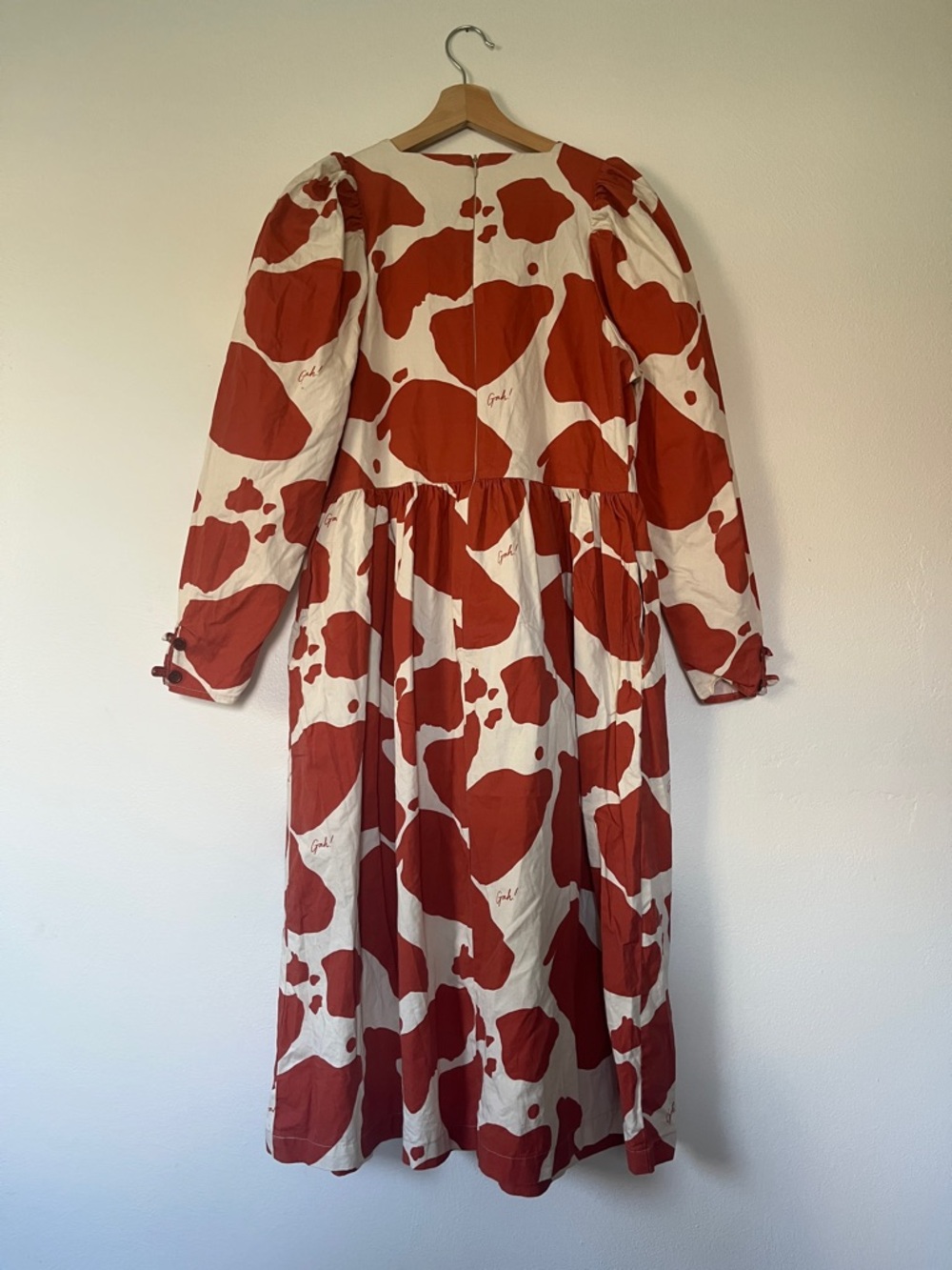 Lisa Says Gah Red and Cream Abstract Puff-Sleeve Dress - Picture 3 of 3
